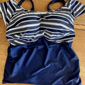 SWIM by Cacique Navy & White Tankini Top